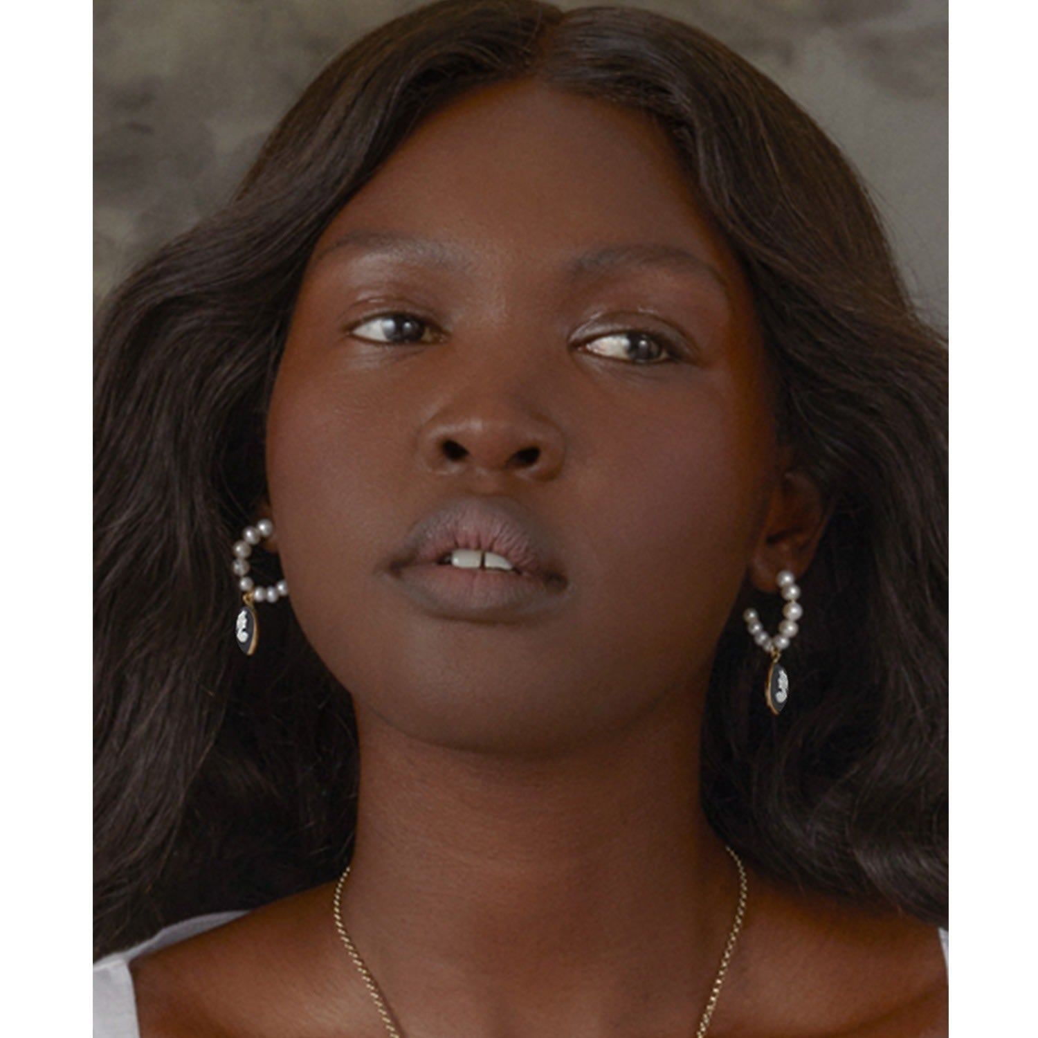 April Gold-Plated Pearl And Black Cameo Hoop Earrings