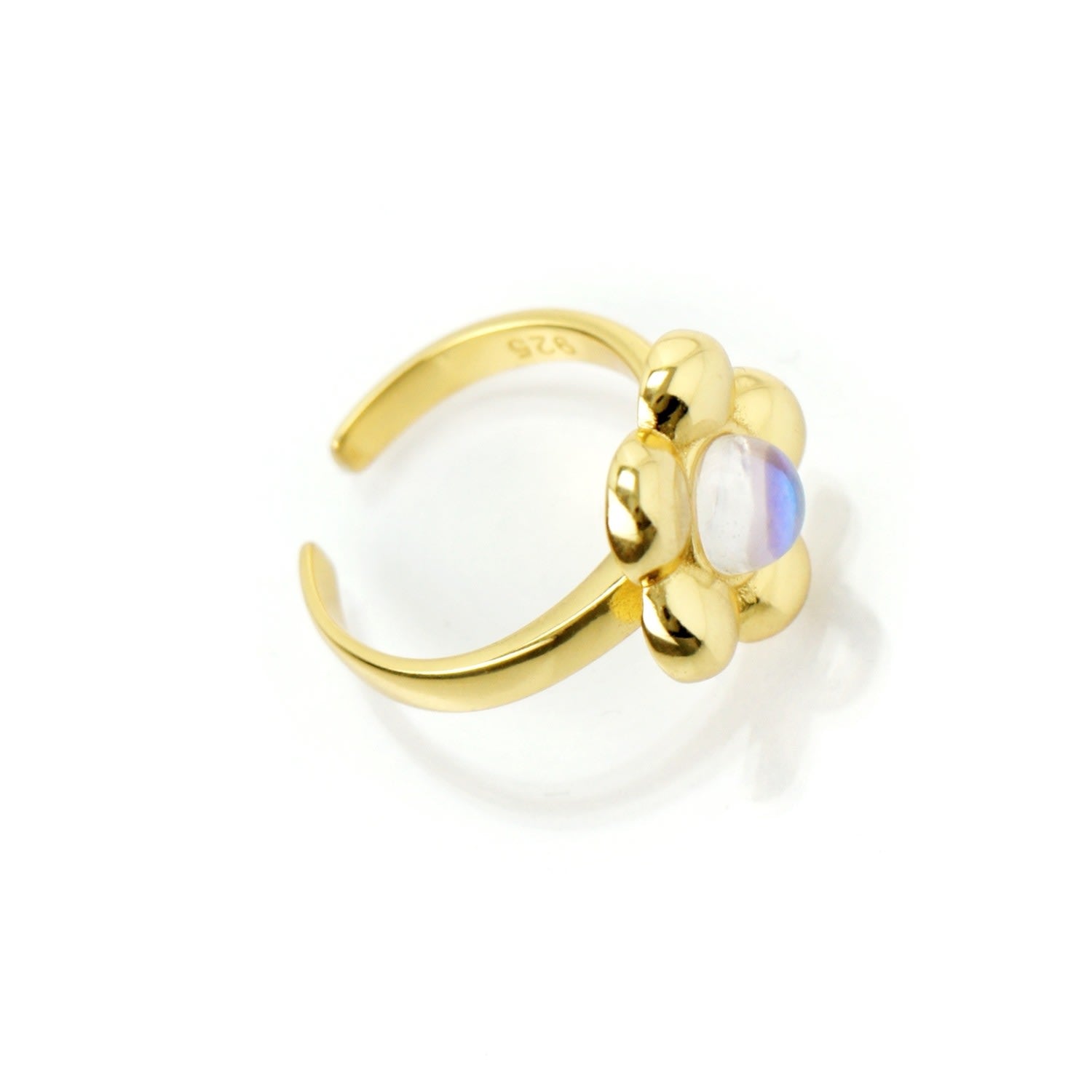 Flower Power Ring With Iridescent Crystal Center, Gold Vermeil