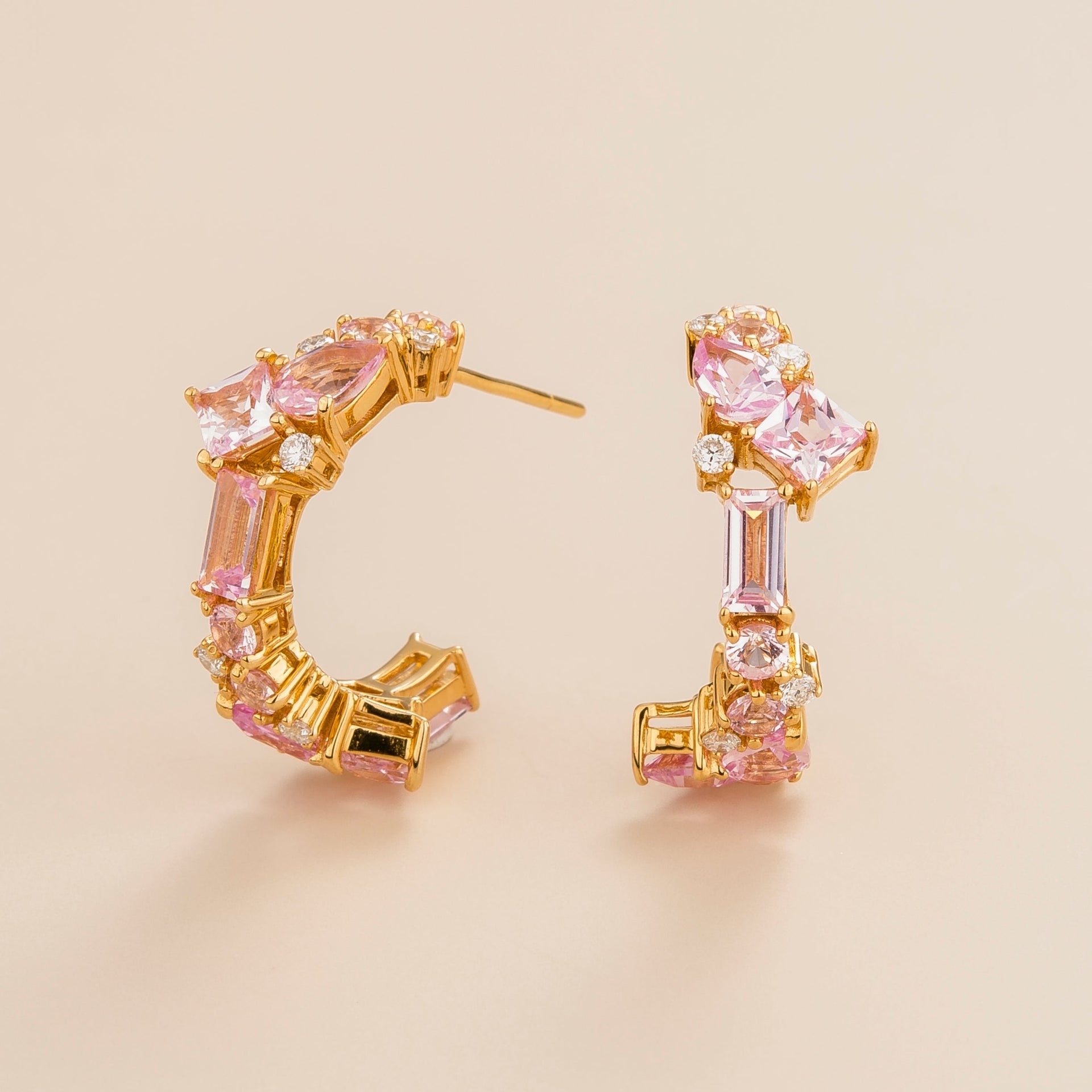 Pink Sapphires And Diamonds Medium Hoop Lanna Gold Earrings