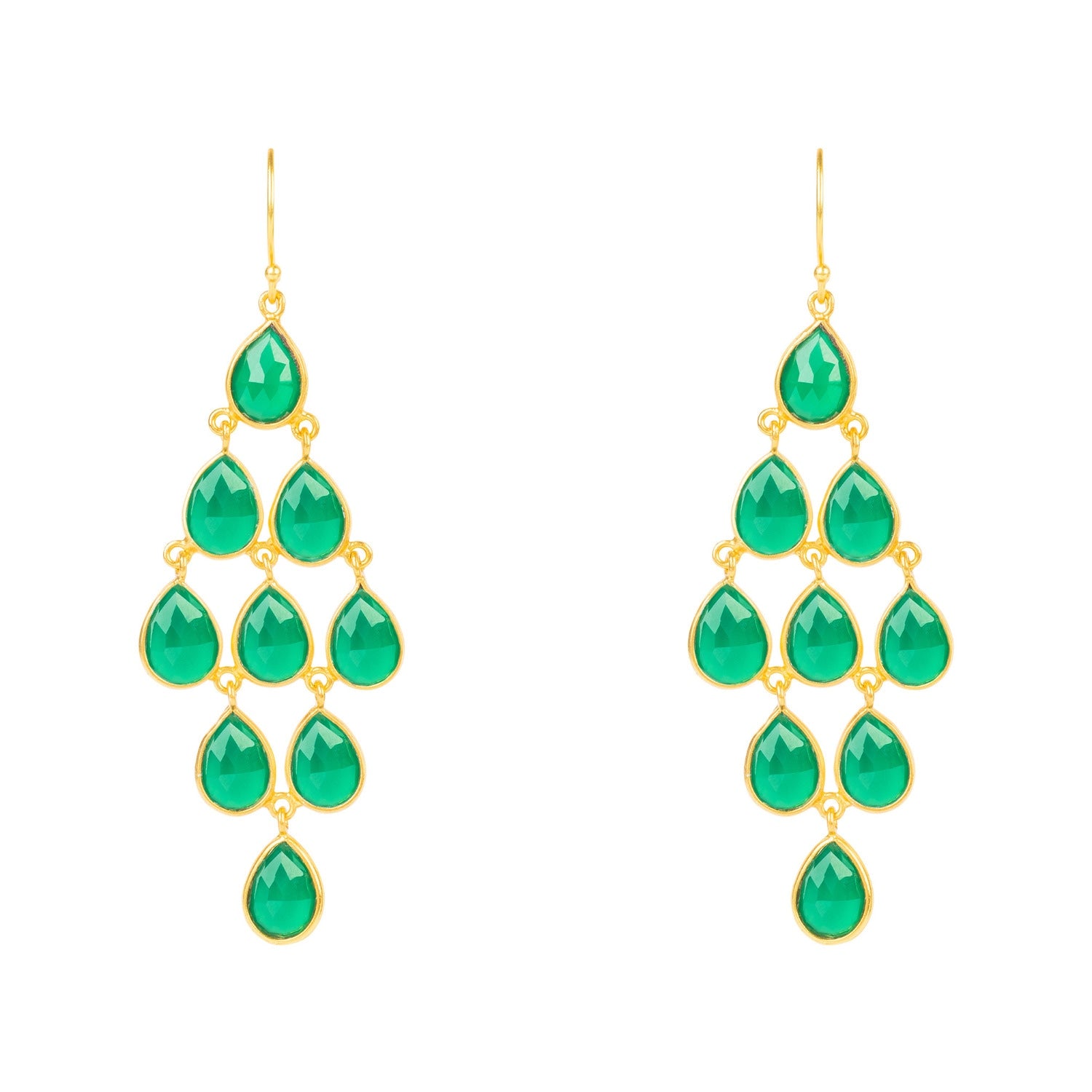 Erviola Gemstone Cascade Earrings Gold Green Onyx