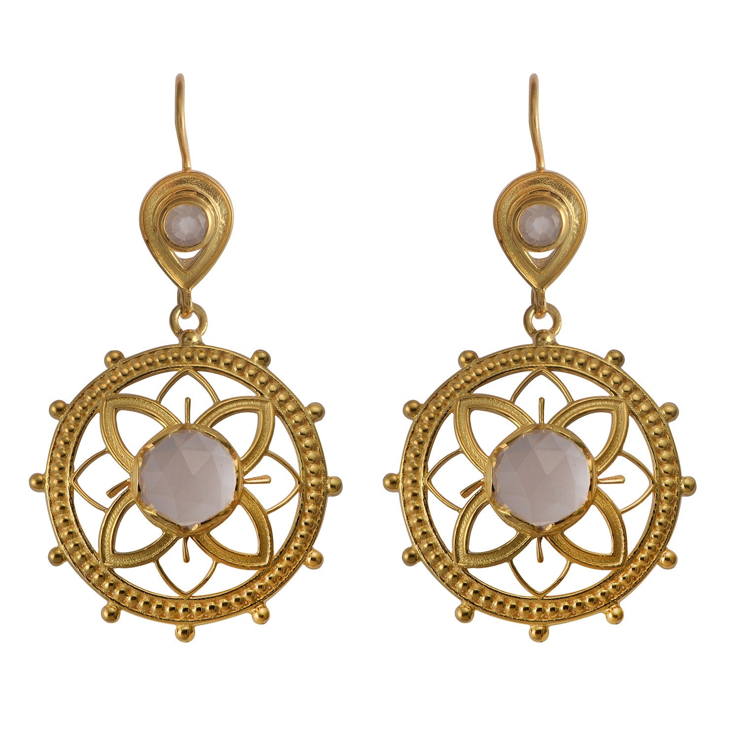 Bali Rose Quartz Dangle Earrings