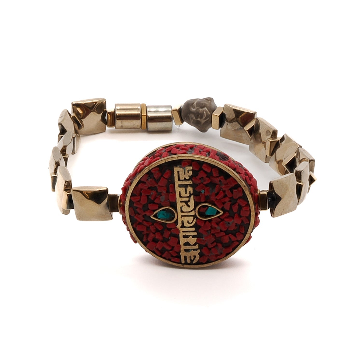 Om Mani Padme Hum Coral Mantra Bracelet -Red