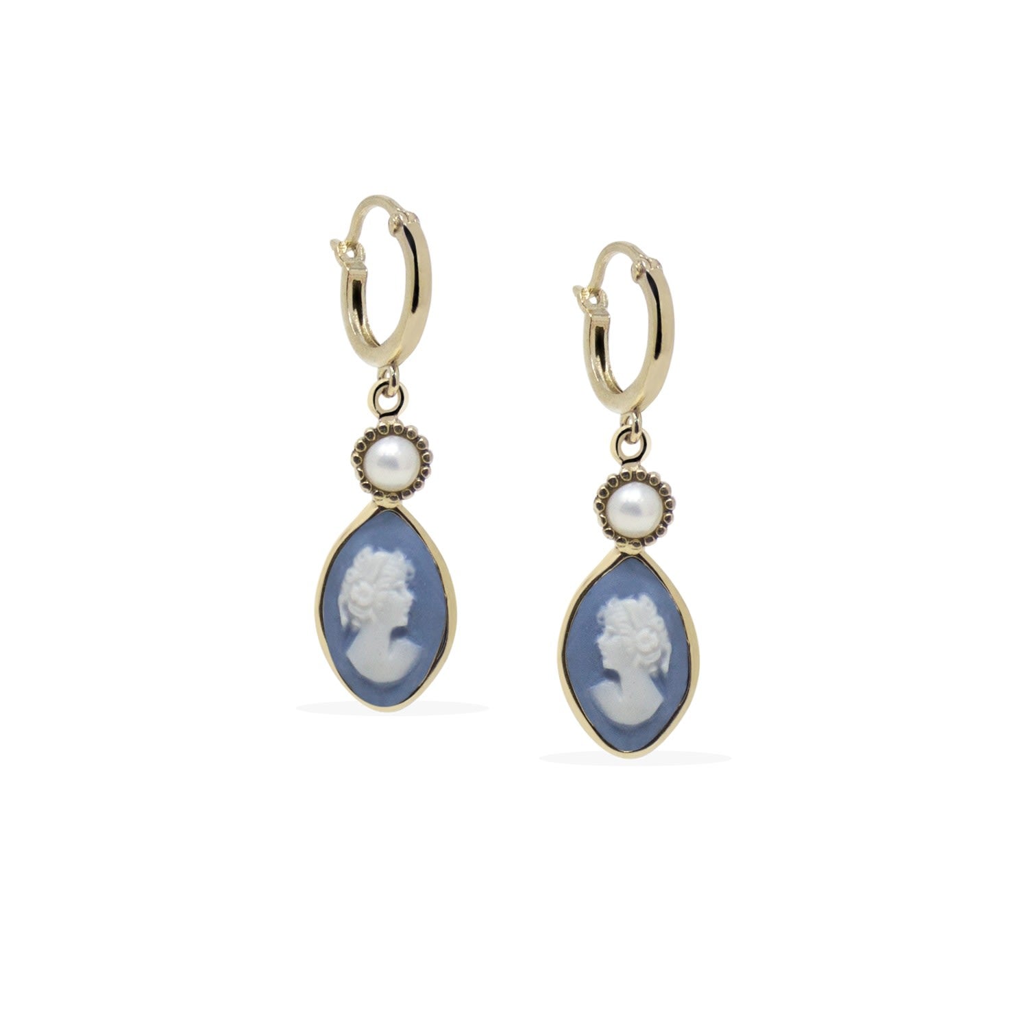 Isabella Gold-Plated Sky Blue Cameo Hoop Earrings