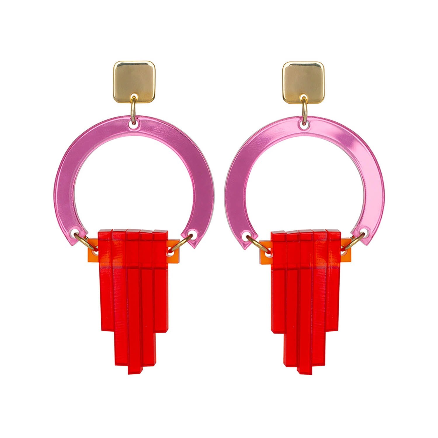 Art Deco Chandelier Drop Earrings - Pink
