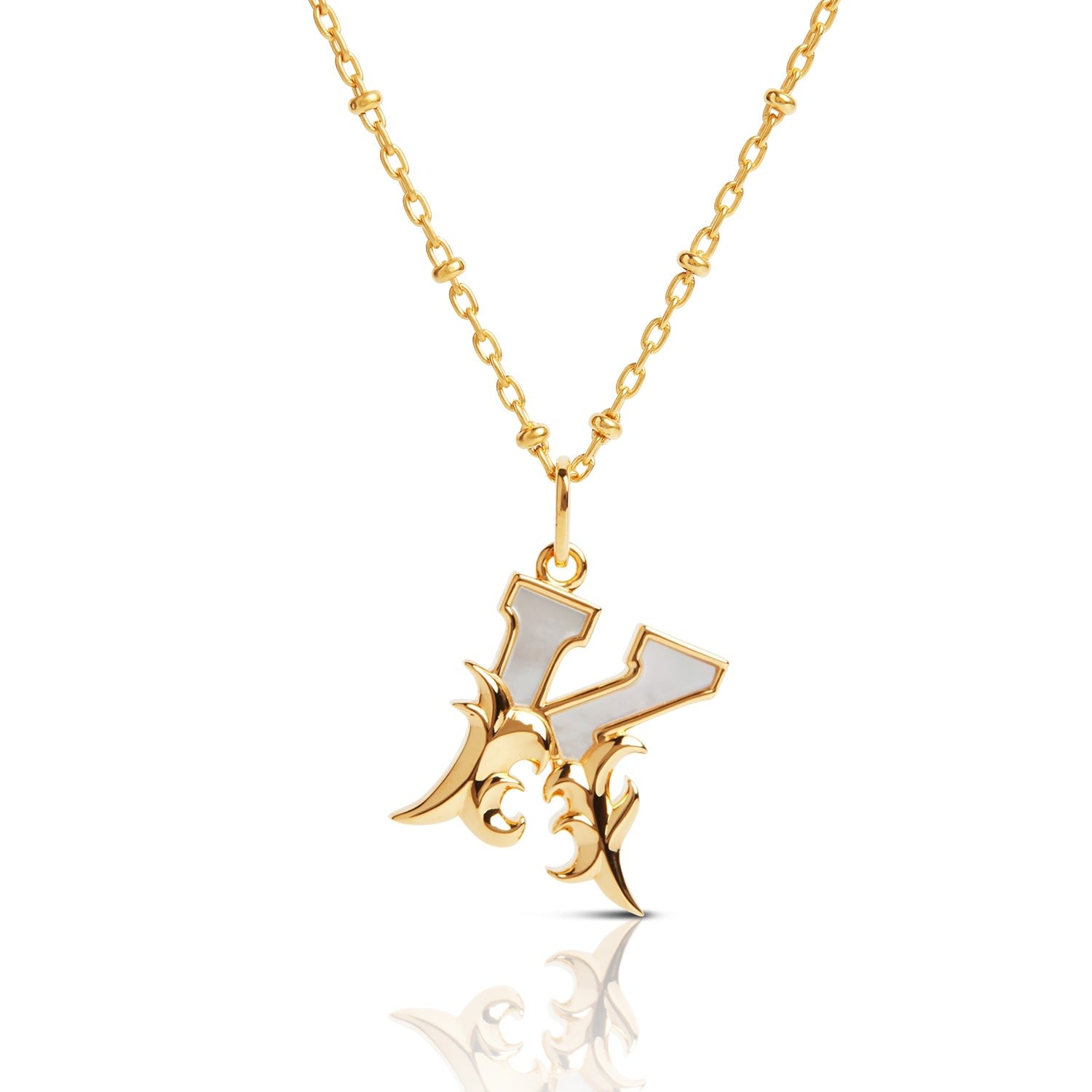 Gold Plated K Initial Necklace With Mother Of Pearl