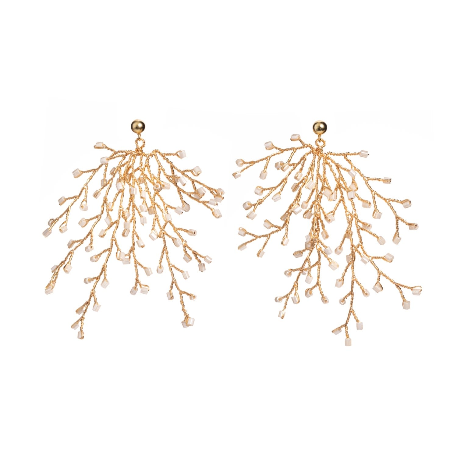 Soft Rime Bead-Embellished Branch Drop Earrings