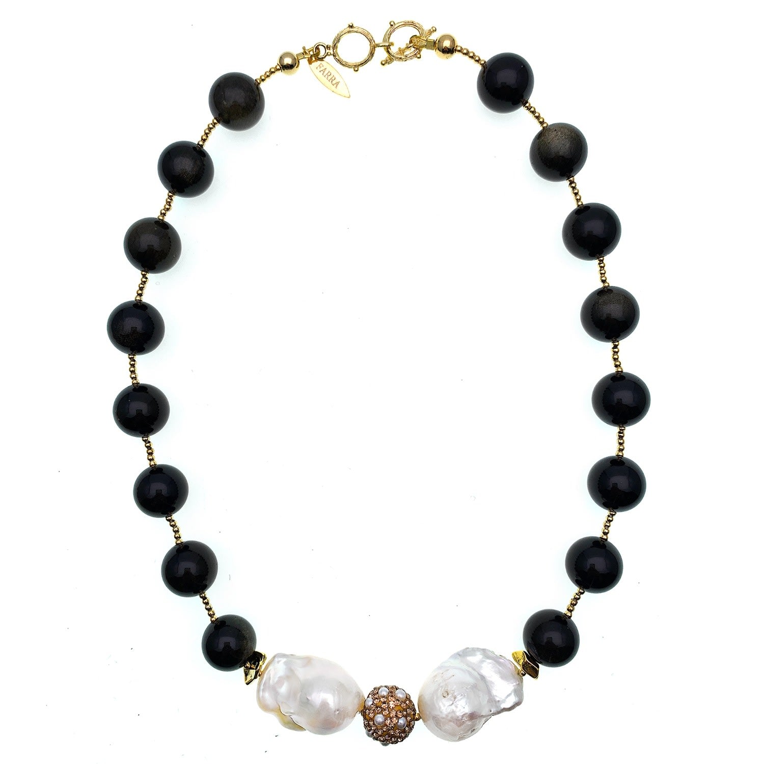 Black Gemstone With Baroque Pearl Statement Necklace