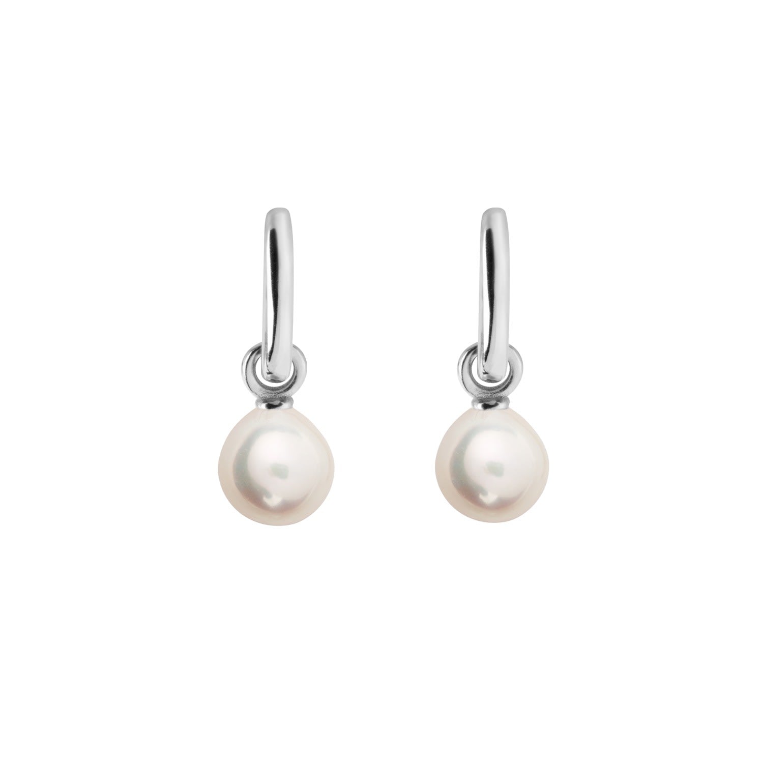 Aetia White Pearl Hoop Earrings - Silver