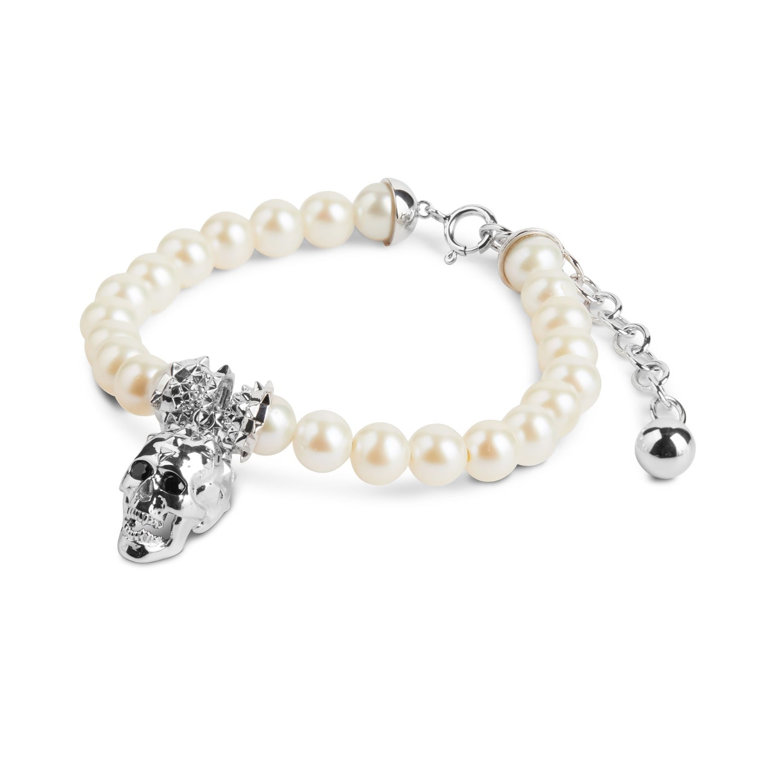 Skull Pearl Bracelet - Silver & Ivory