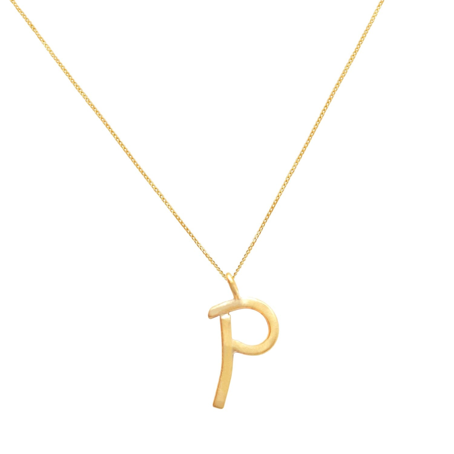Solid Gold Letter P Pendant Necklace