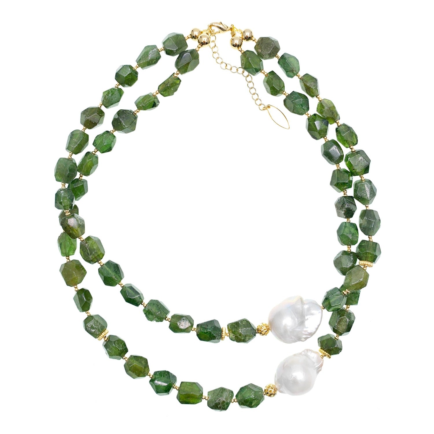 Natural Diopside Double Strands With Baroque Double Strands Necklace
