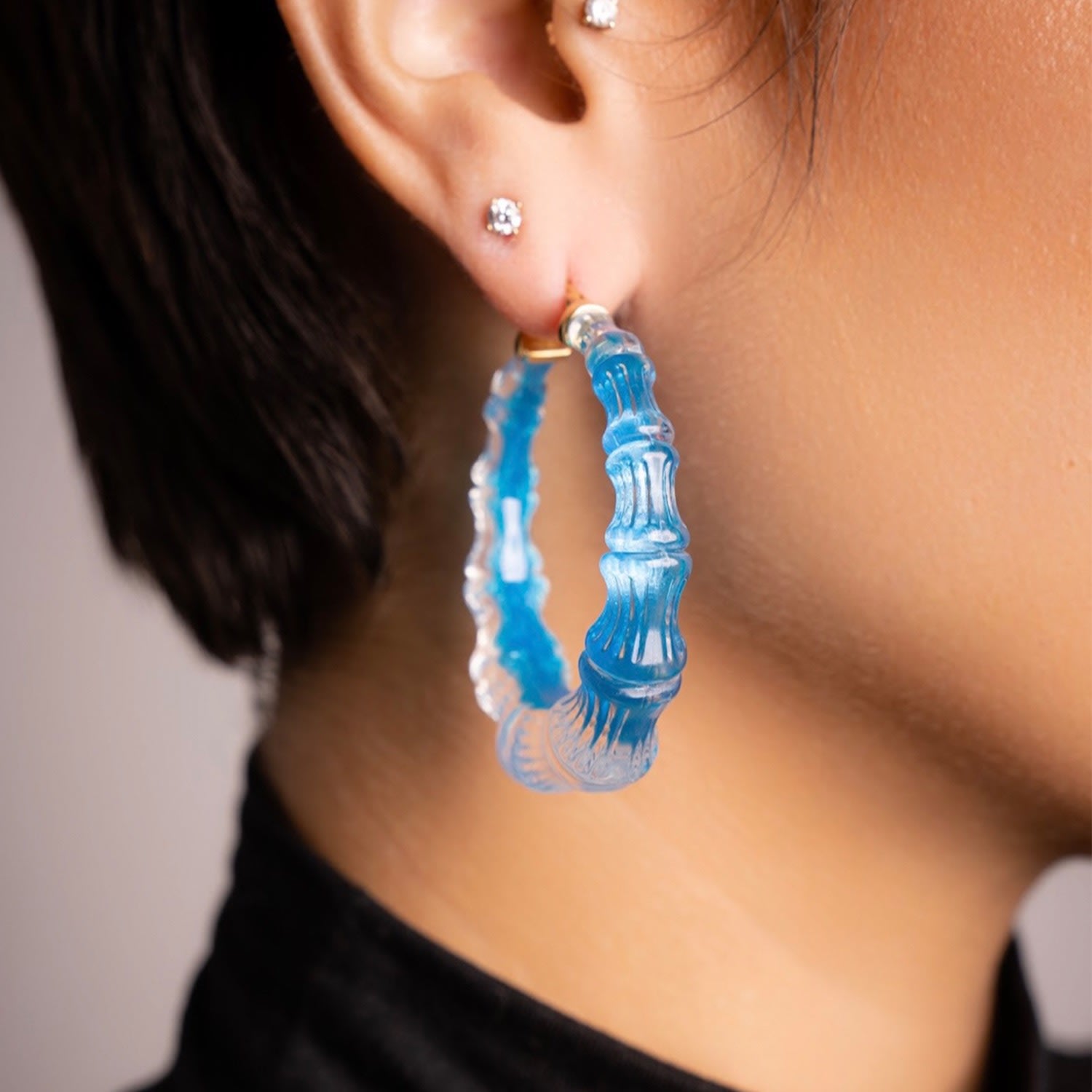 Bamboo Illusion Hoop Earrings In Fiji Blue