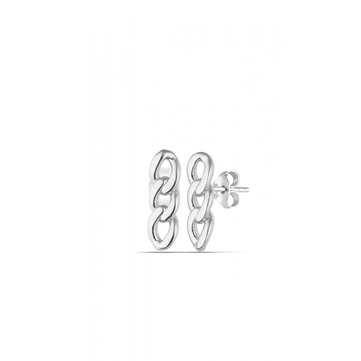 Three Chain Sterling Silver Stud Earring - Silver