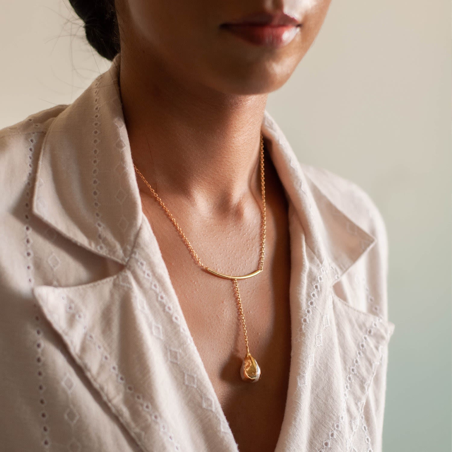 Gold Ona Pendant With Baroque Pearls