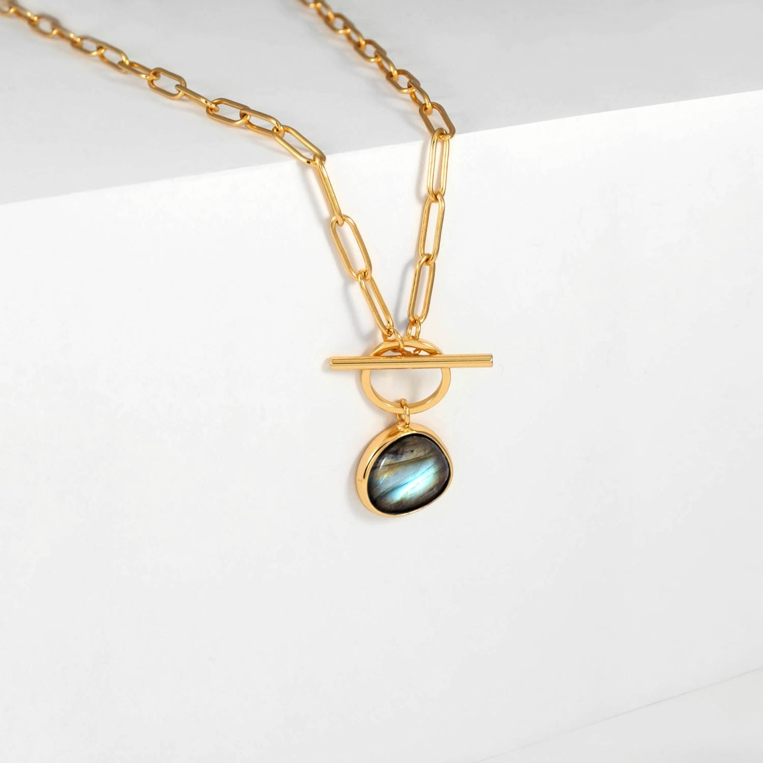Labradorite T-Clasp Gold Necklace