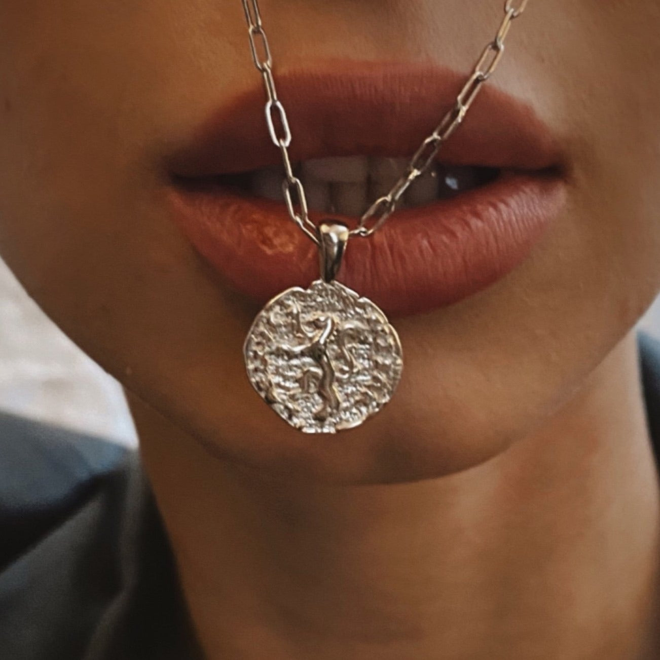 Lion Coin Necklace - Silver