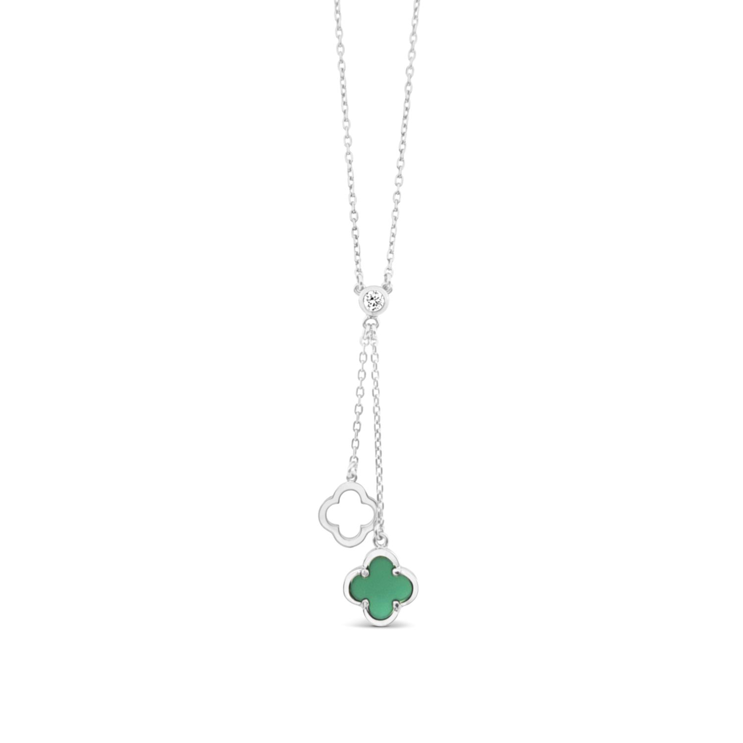 Y Necklace Double Clover Green Onyx