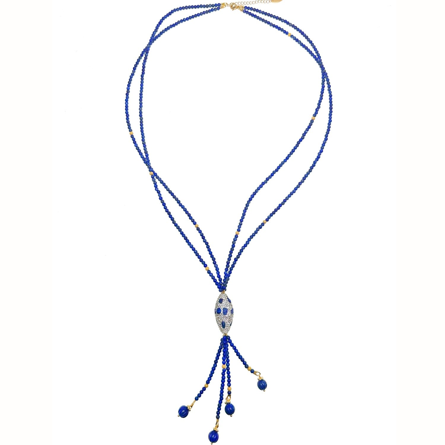 Classic Y Shaped Lapis With Rhinestone Necklace