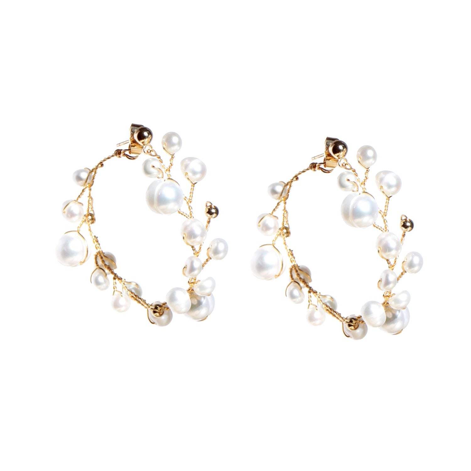 Soft Rime Freshwater Pearl Hoop Earrings