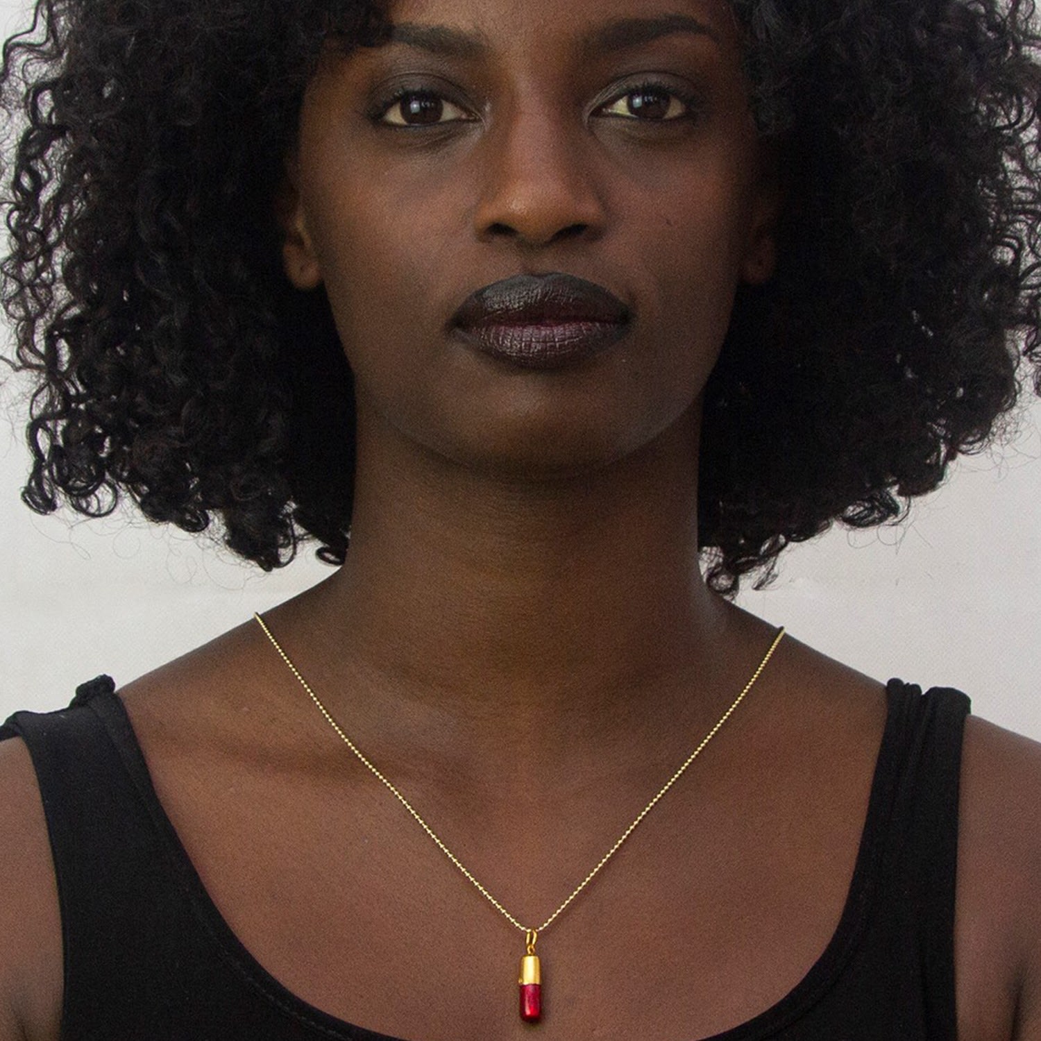 Red & 18Kt Gold Plated Small Pill Pendant