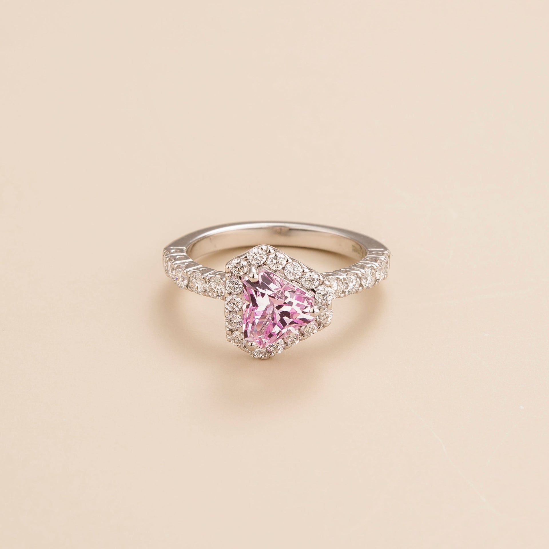 Diana Ring With Pink Sapphire And Diamonds Set In White Gold