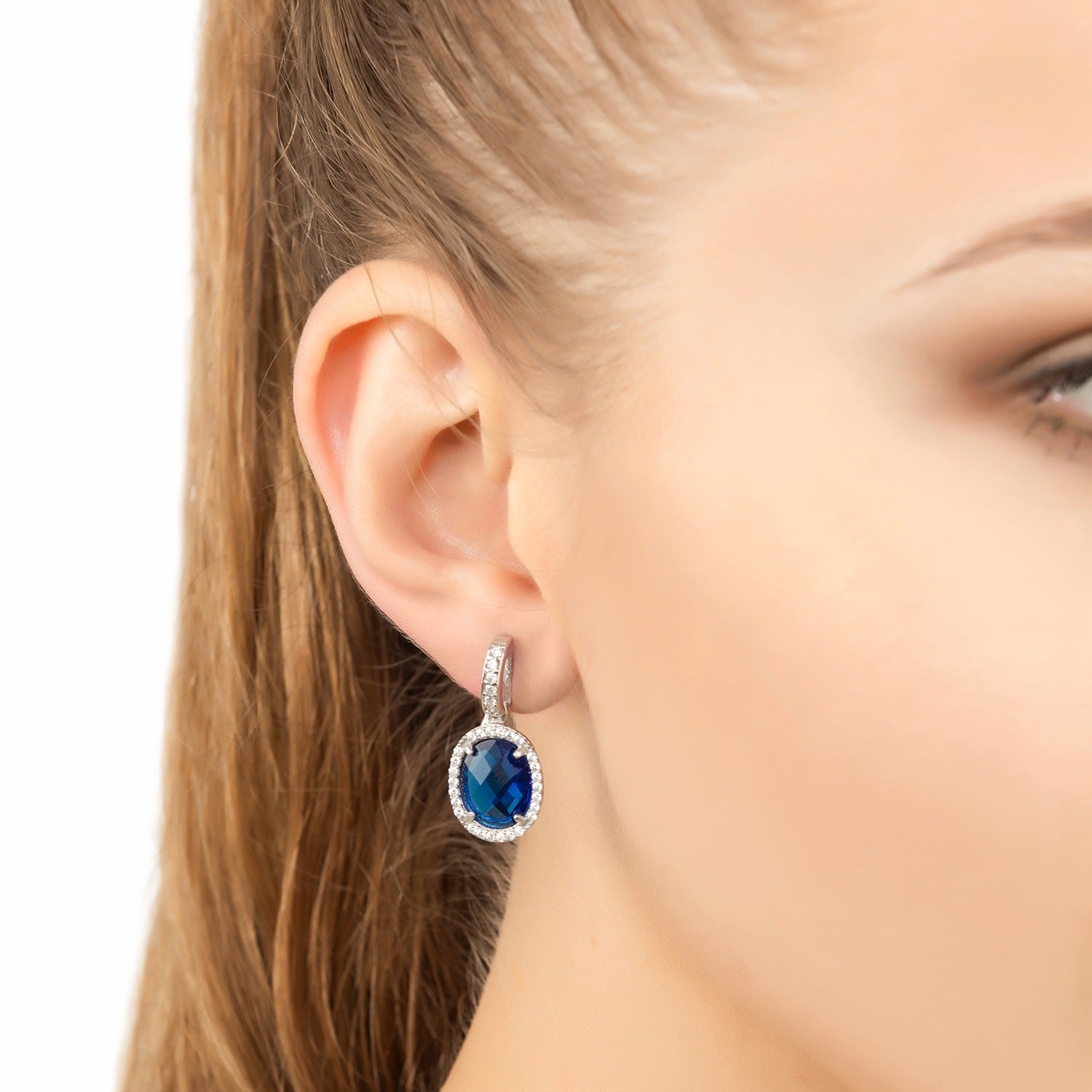 Beatrice Oval Gemstone Drop Earrings Silver Sapphire Hydro