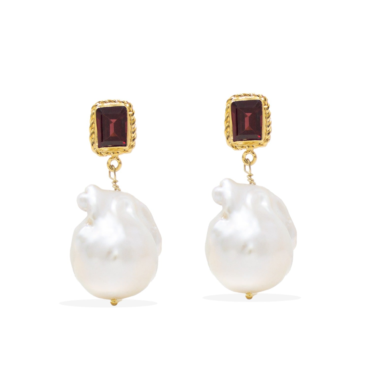 Luccichio Gold Vermeil Garnet & Pearl Earrings
