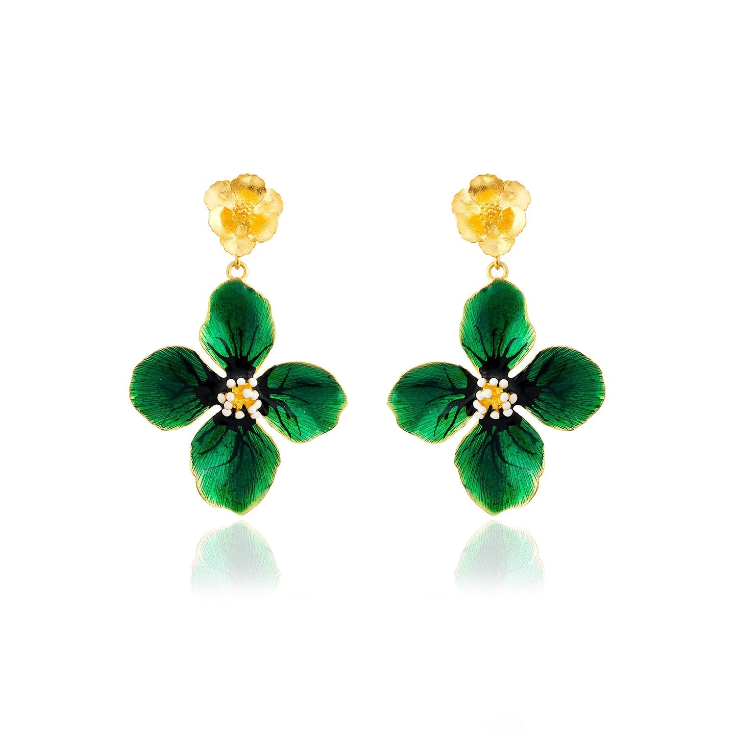 Green Clover Flower Drop Earrings