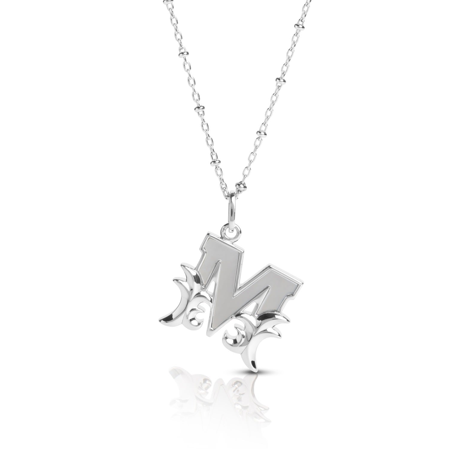 Solid Silver M Initial Necklace With Mother Of Pearl