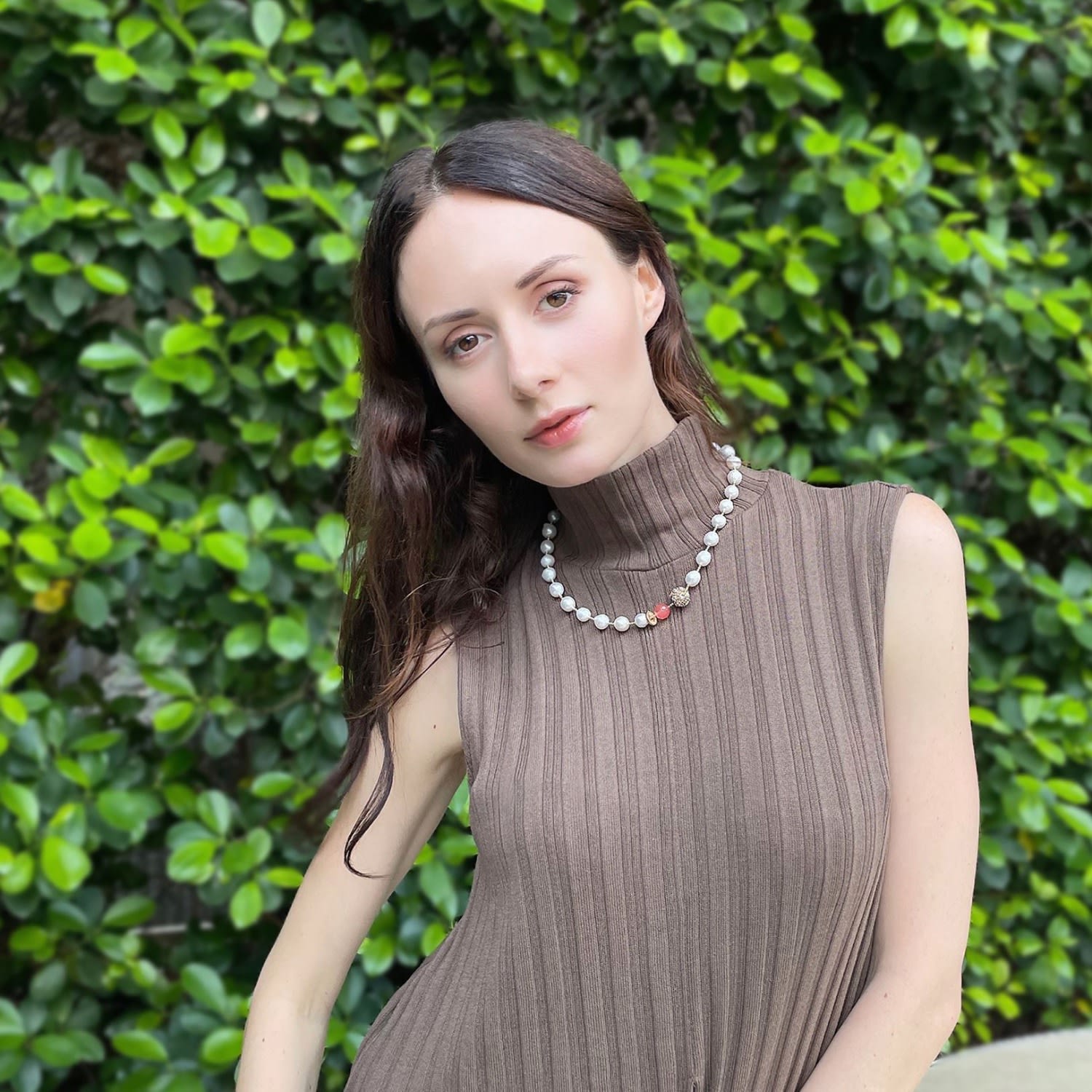 Freshwater Pearls With Watermelon Quartz & Rhinestones Short Necklace