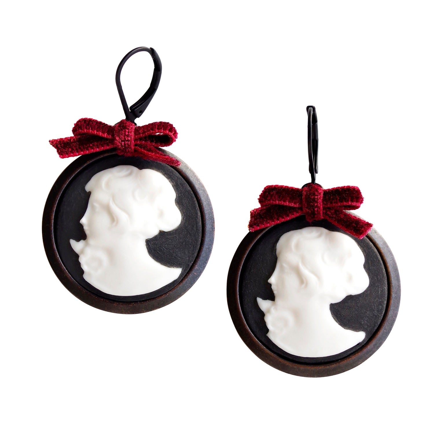 Dark Romance Goddess Round Porcelain Cameo Earrings