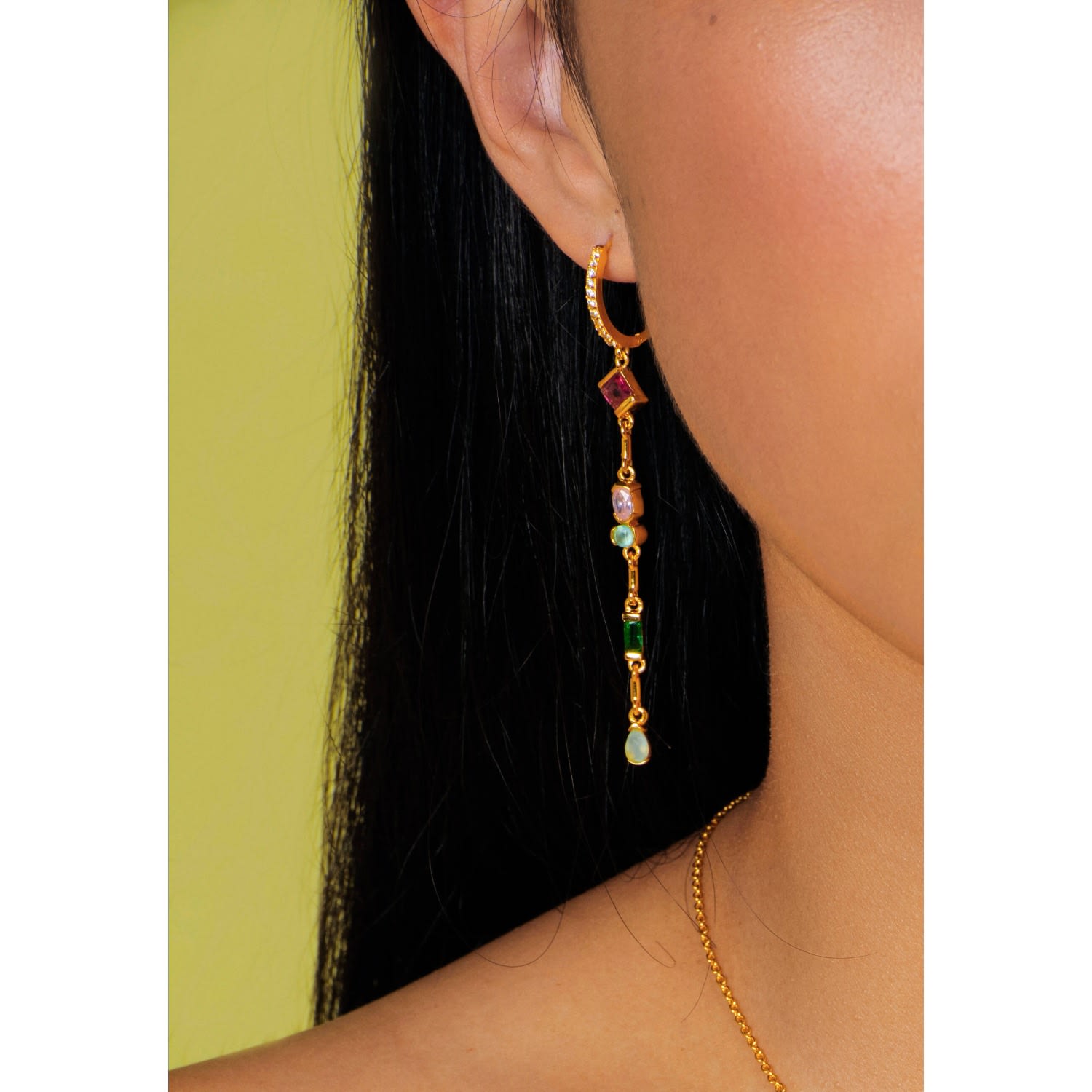 Multicolored & Gold Plated Mystere Hoop Earrings With Pendant