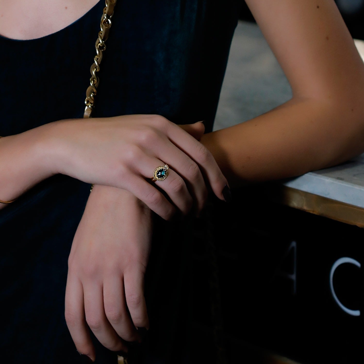 Luccichio Green Agate Band Ring