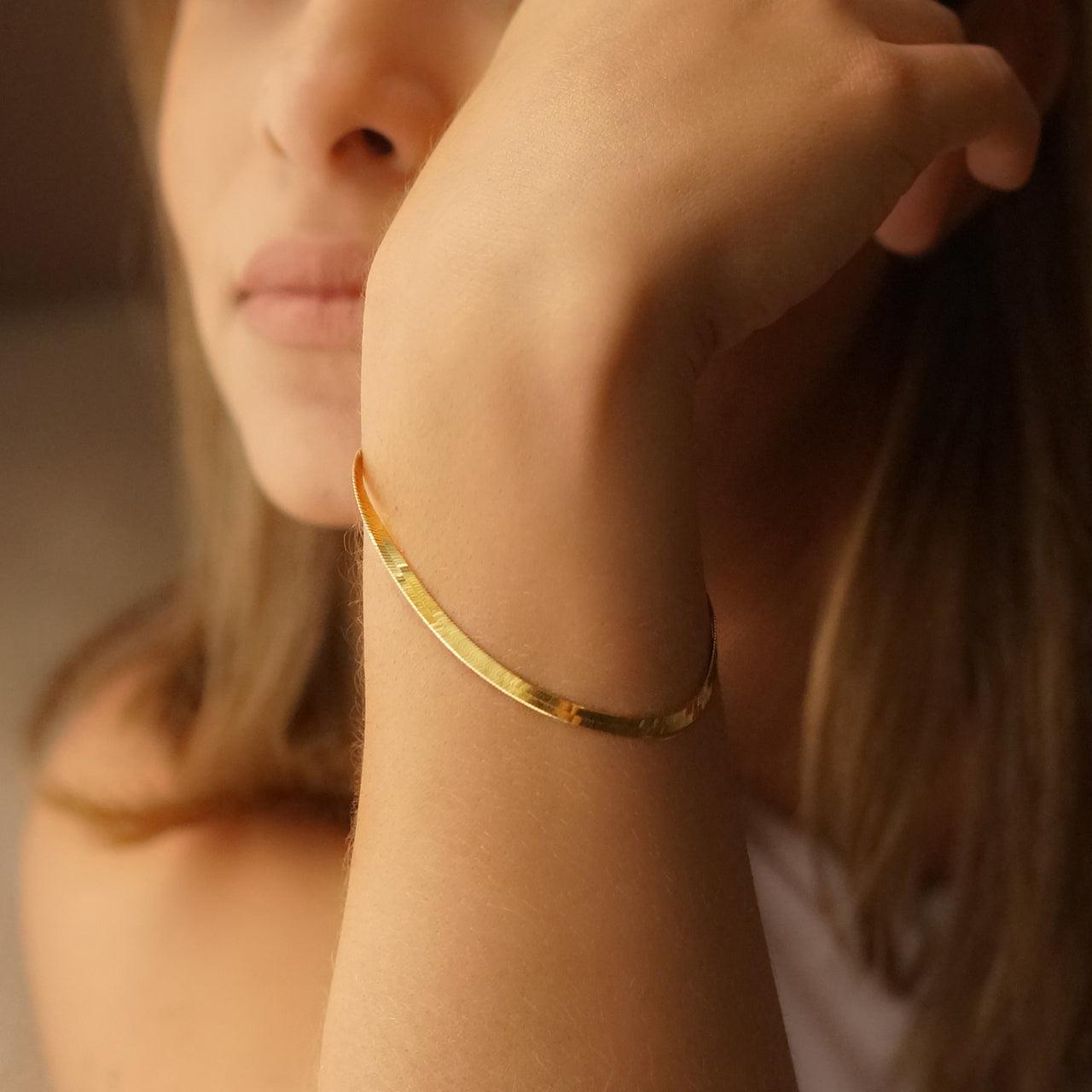 Itallian Herringbone Sterling Silver Snake Chain Bracelet - Rose Gold