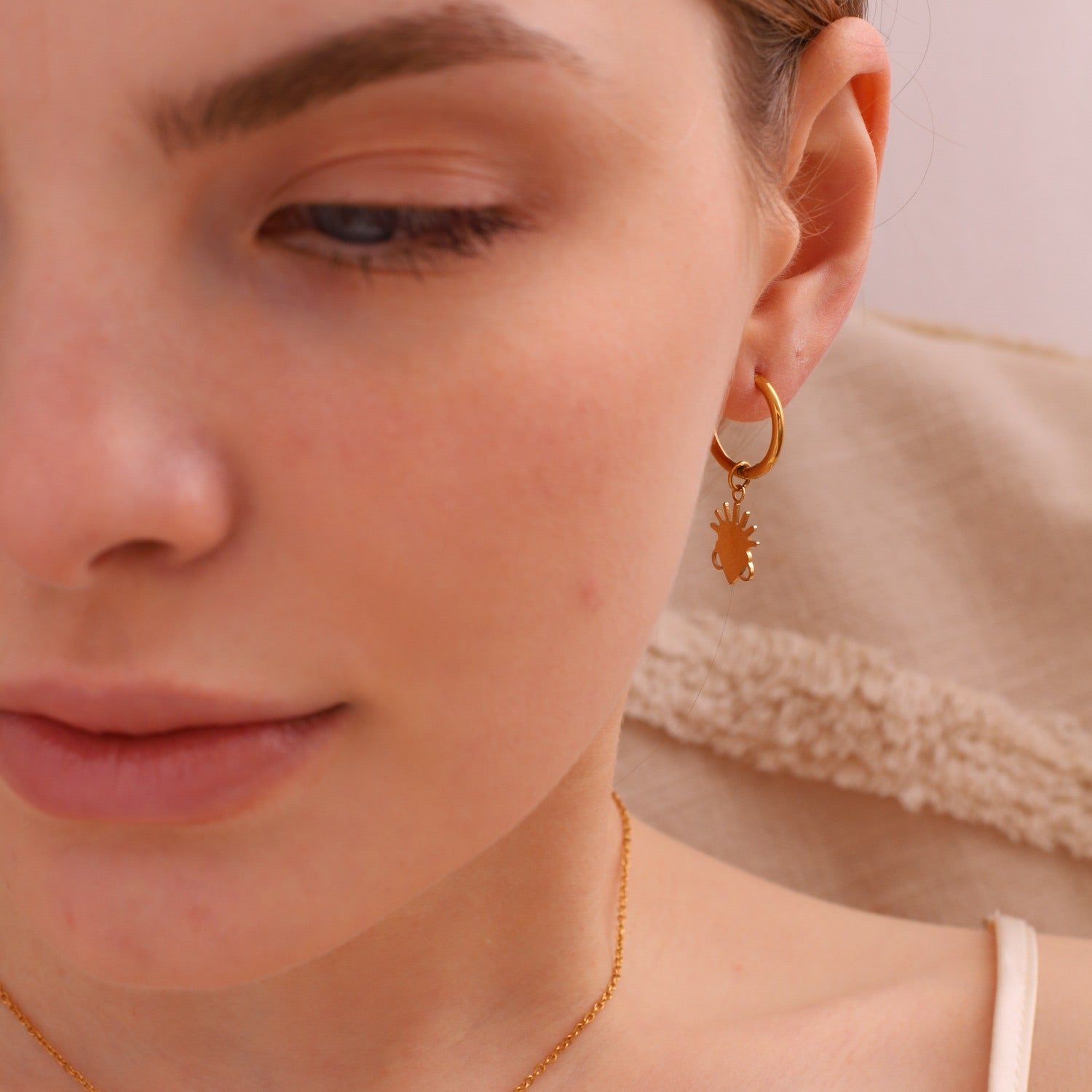 Yèyélùfé Drop Earrings – Gold-Plated Stainless Steel With Detachable Masks