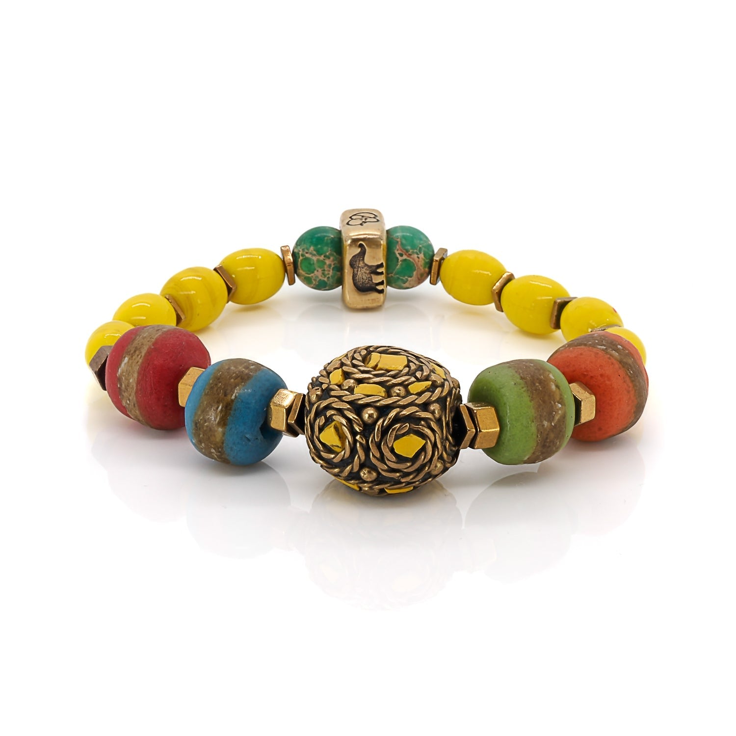 Yellow African & Nepal Beaded Chunky Bracelet - Multicolor