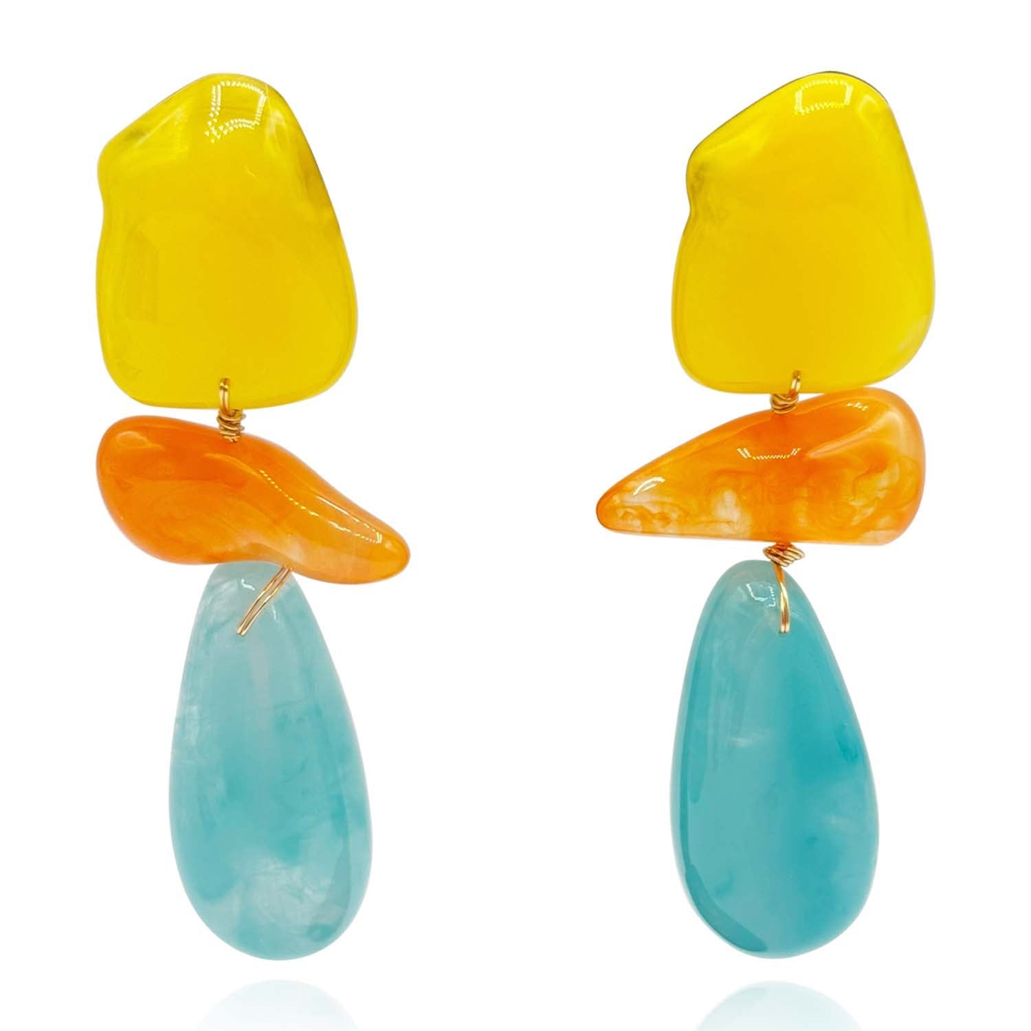 Yellow And Orange And Turquoise Rockstar Drop Earrings