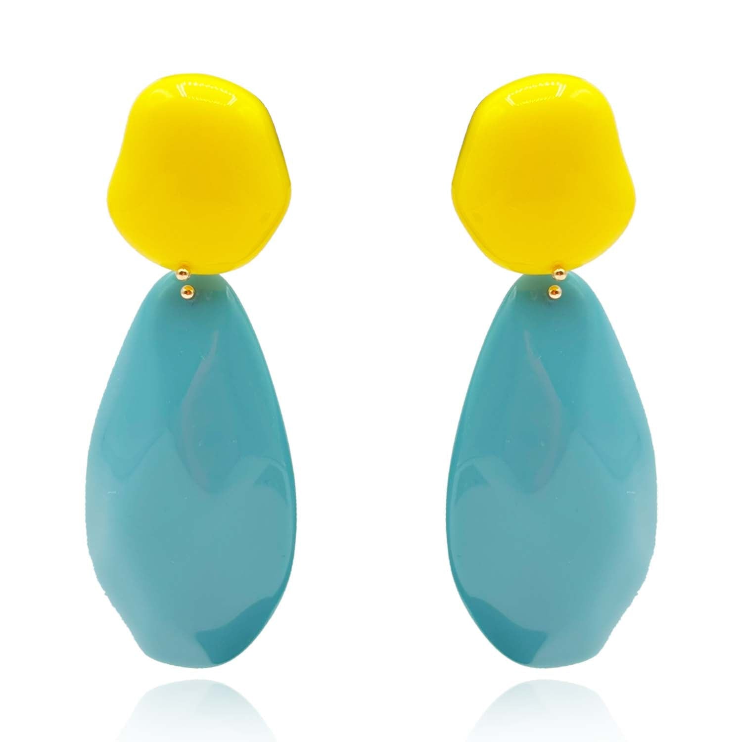 Yellow And Turquoise Pebble Resin Earrings