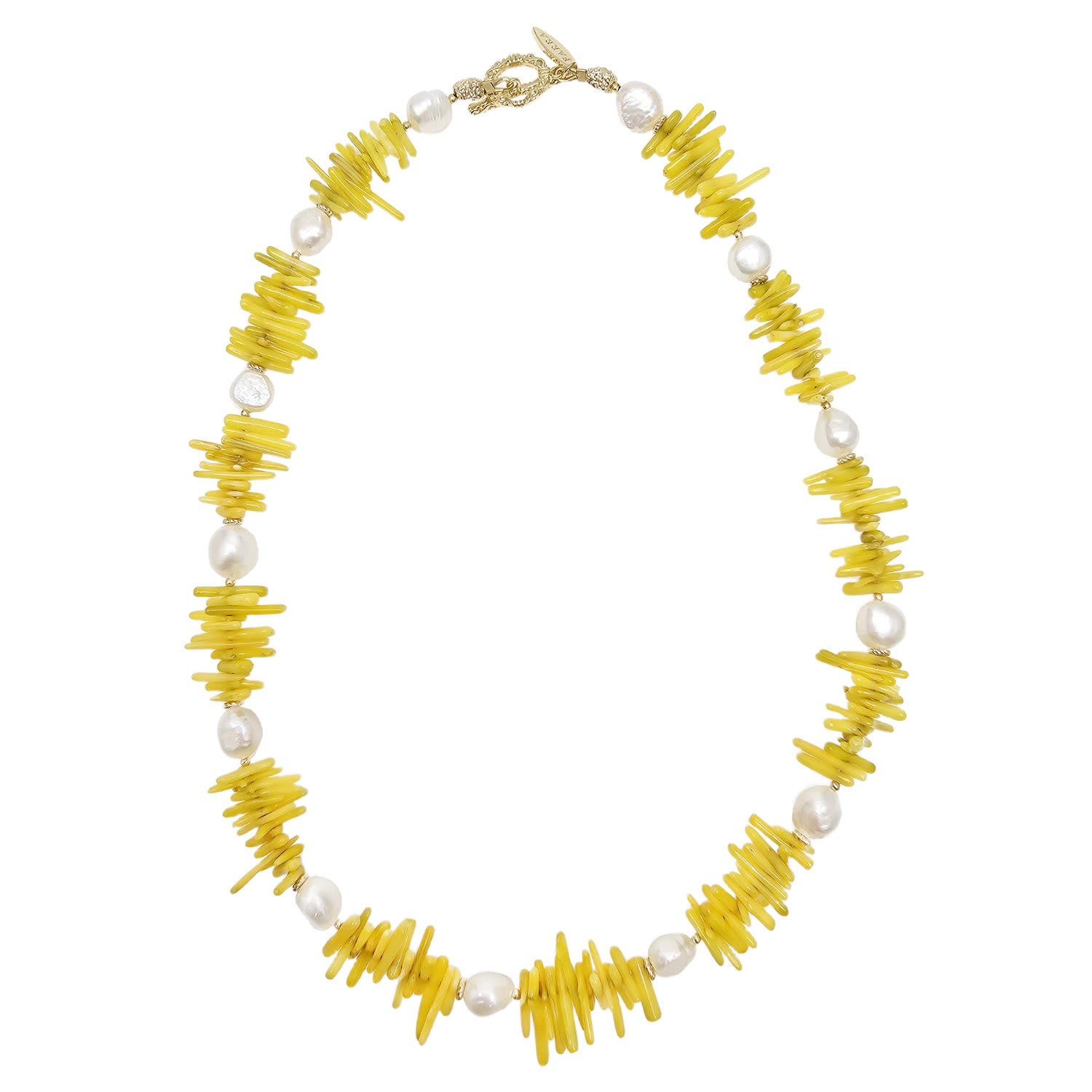 Yellow Bamboo Coral With Freshwater Pearls Necklace