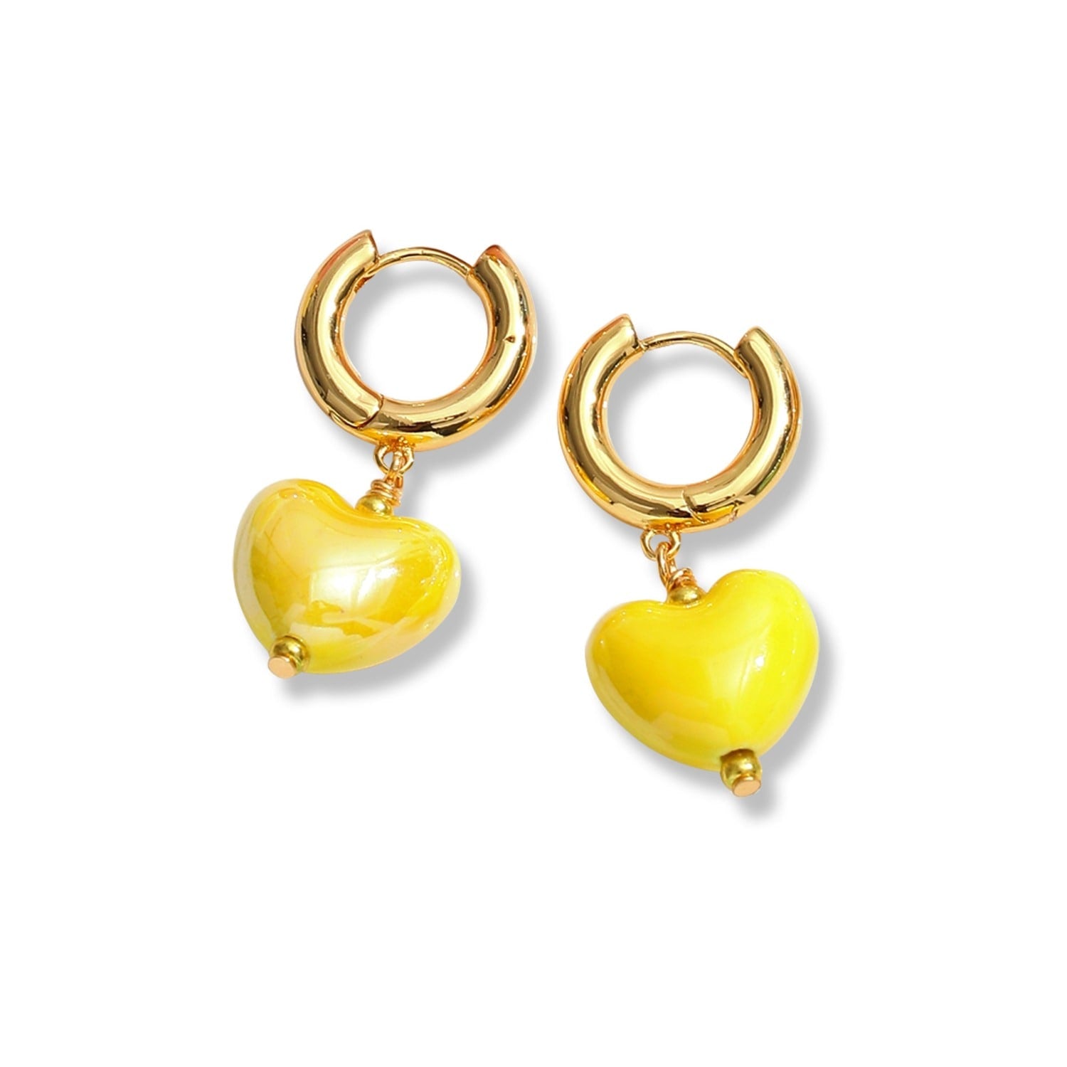 Yellow Ceramic Heart Dangle Earrings