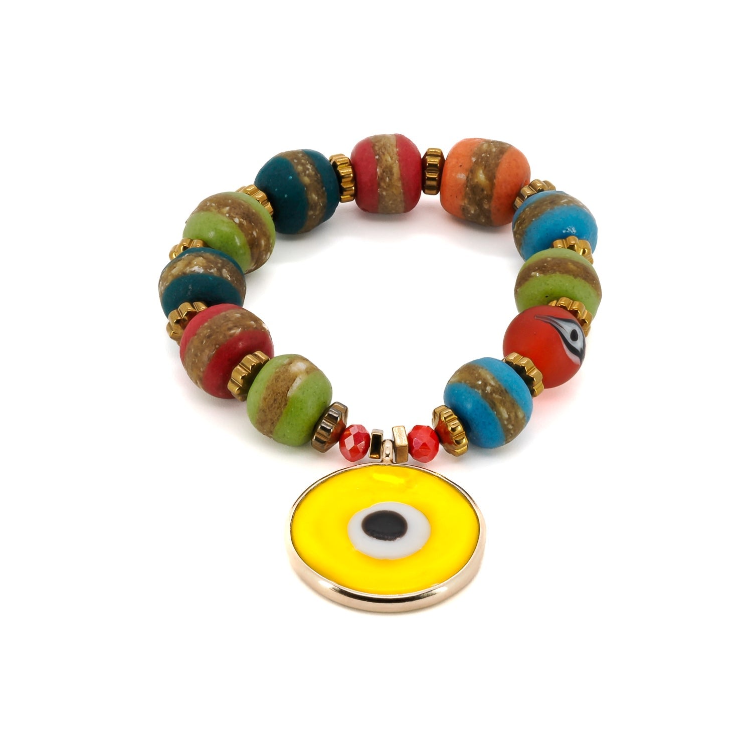 Yellow Evil Eye Multicolor Nepal Beaded Bracelet - Multicolor