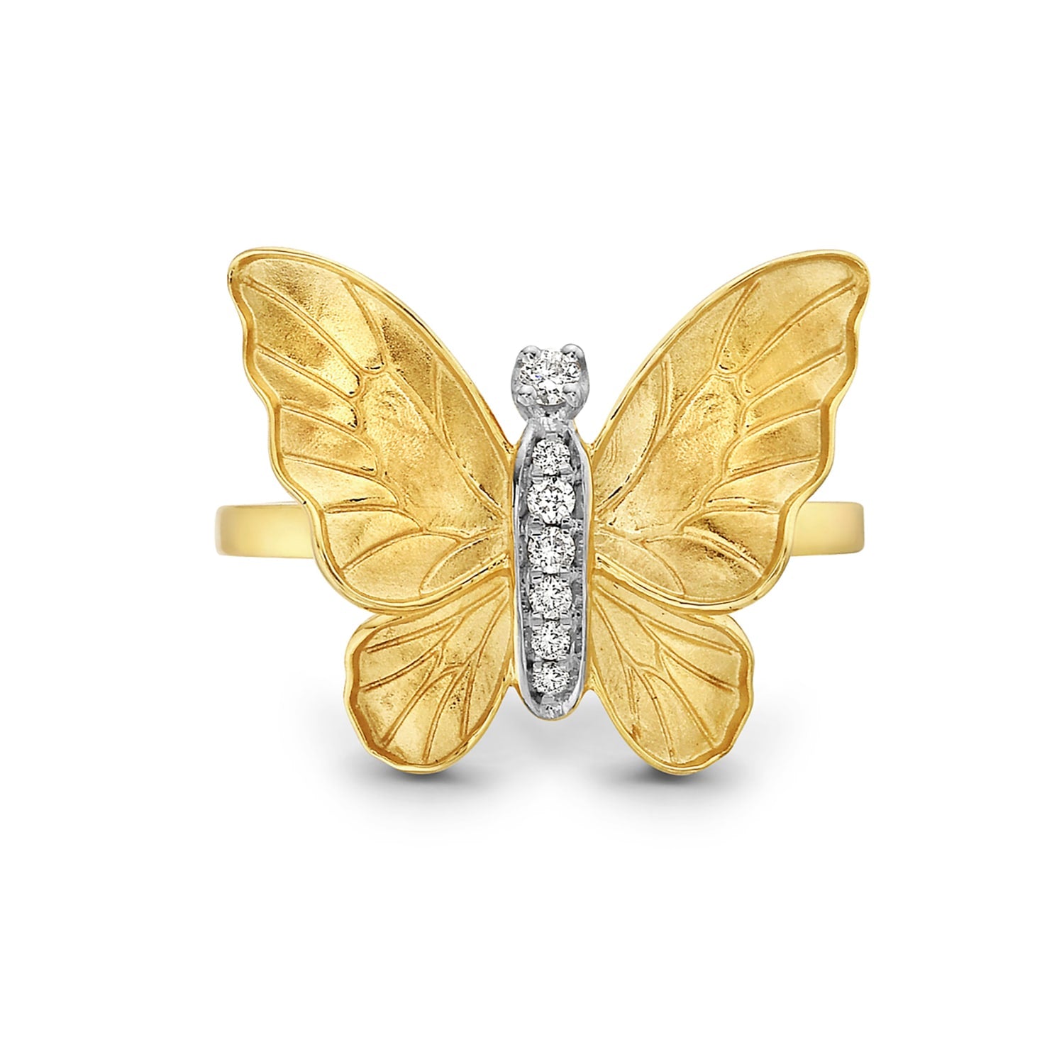Natural Diamond In Yellow Gold Butterfly Cocktail Ring