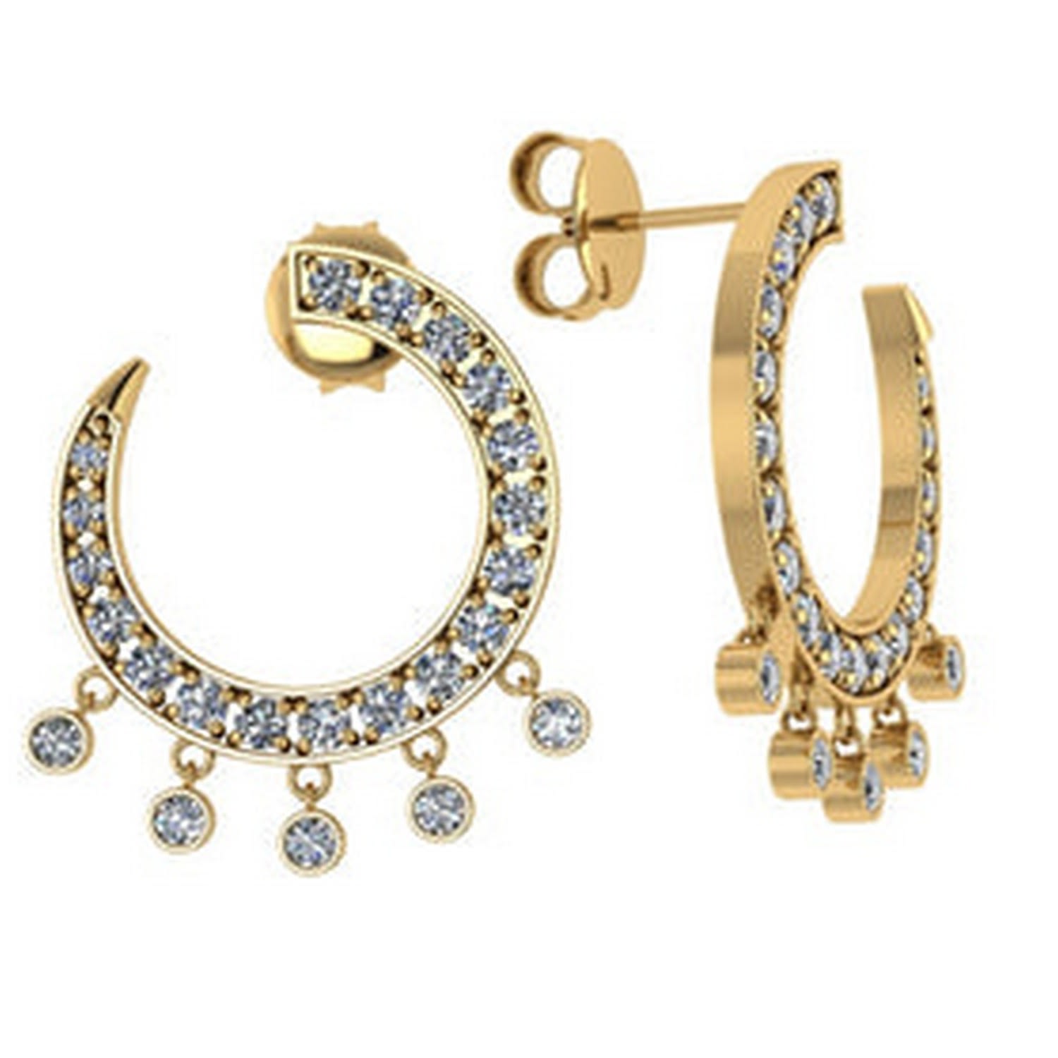 Yellow Gold Curve Diamond Earrings - Front To Back.