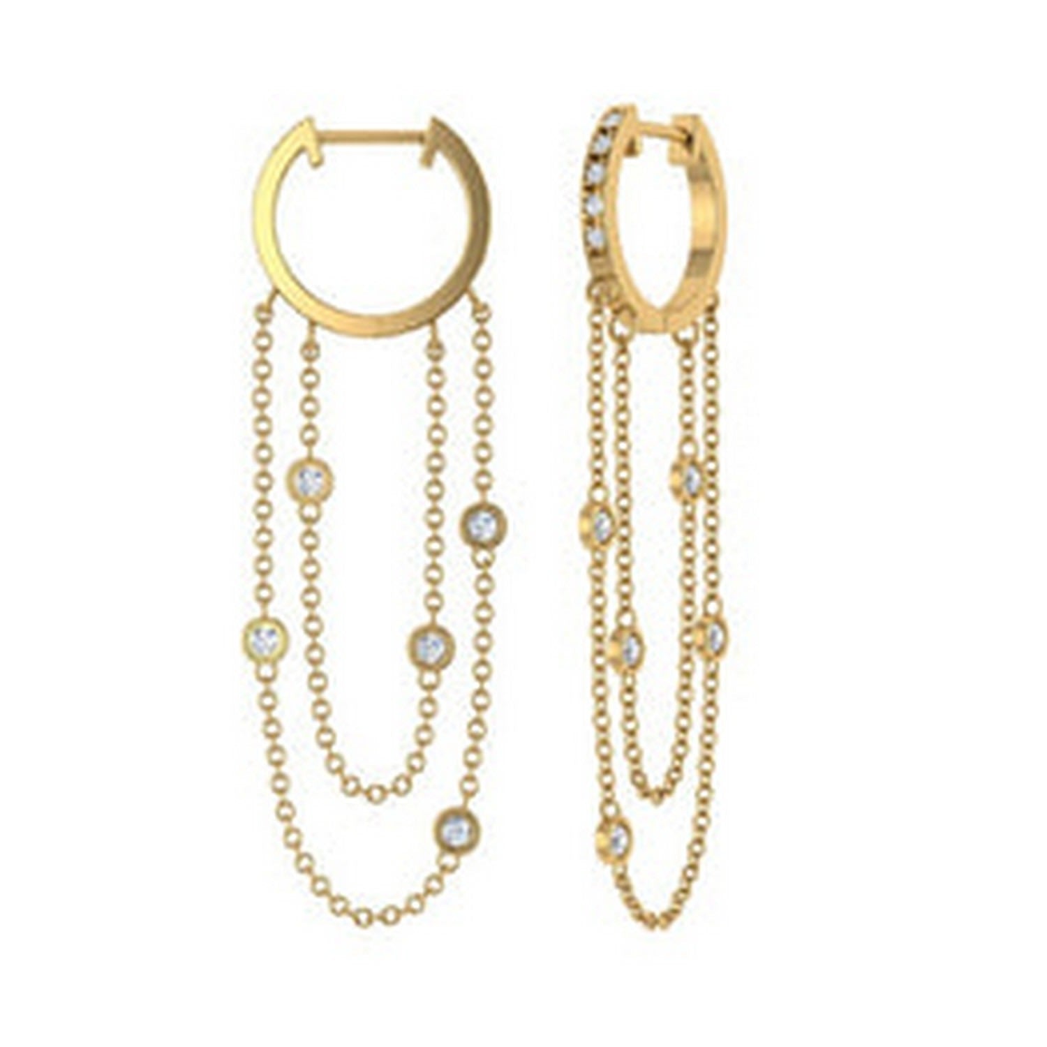 Yellow Gold Double Chain Eternity Hoop Earrings