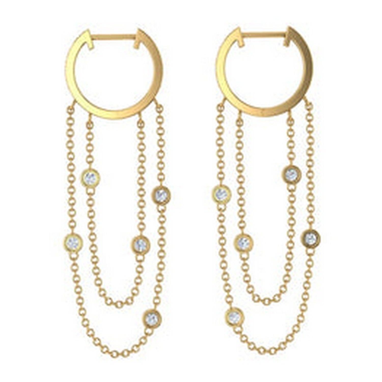 Yellow Gold Double Chain Eternity Hoop Earrings