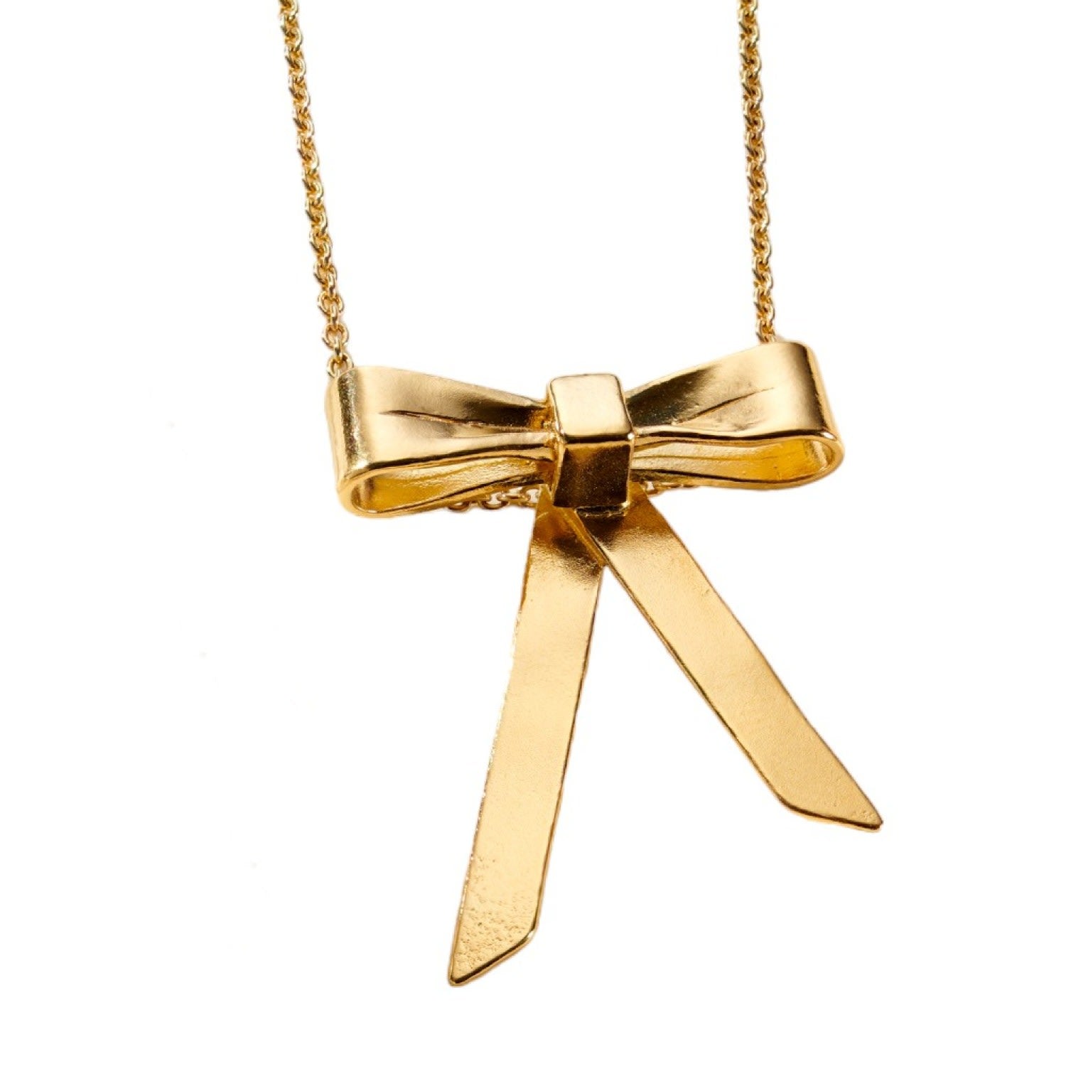 Yellow Gold Plated Bow Charm Necklace
