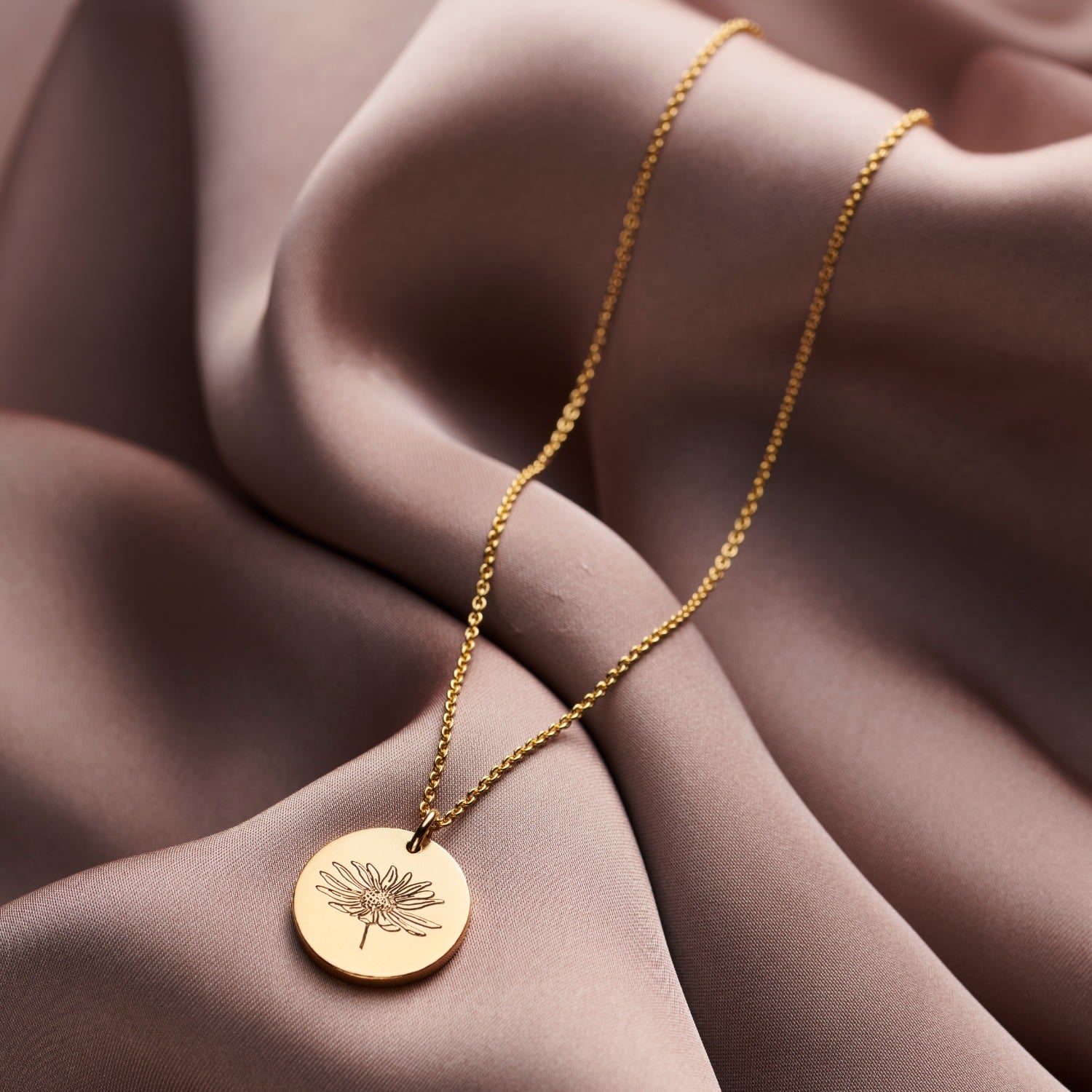 Yellow Gold Plated Engraved April Daisy Birth Flower Necklace