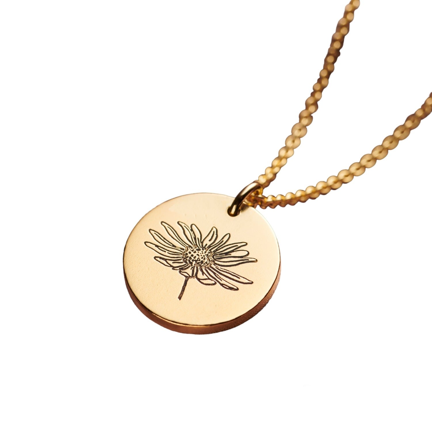 Yellow Gold Plated Engraved April Daisy Birth Flower Necklace