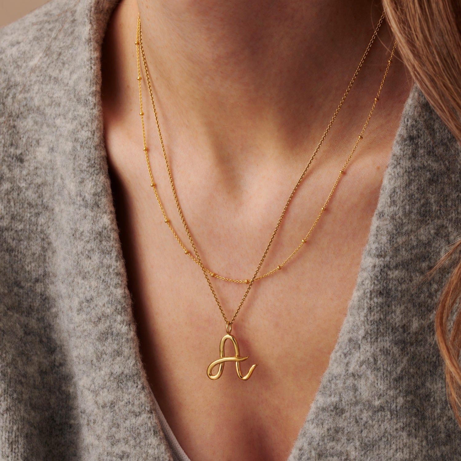 Yellow Gold Plated Large Organic Initial Necklace