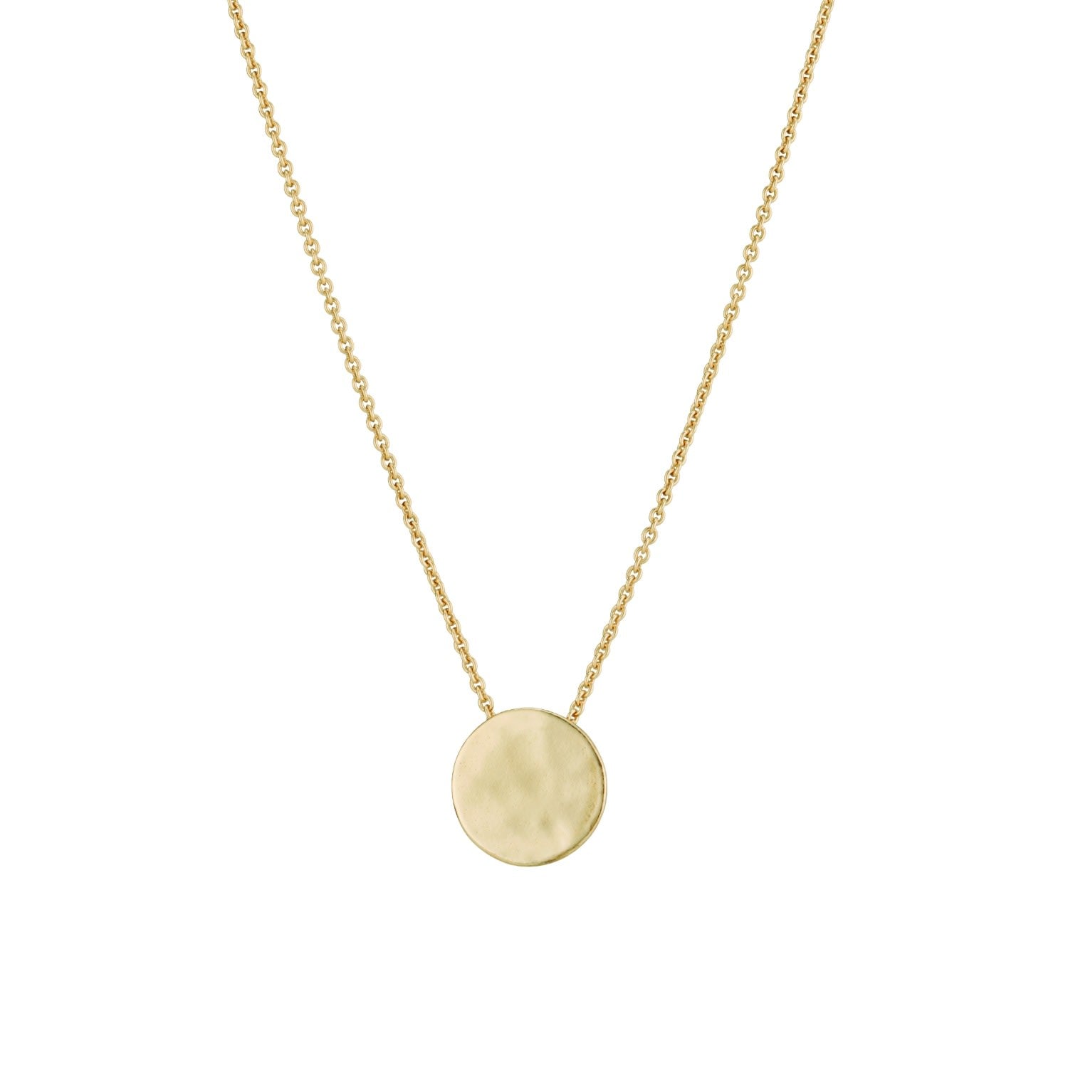 Yellow Gold Plated Medium Hammered Disc Necklace